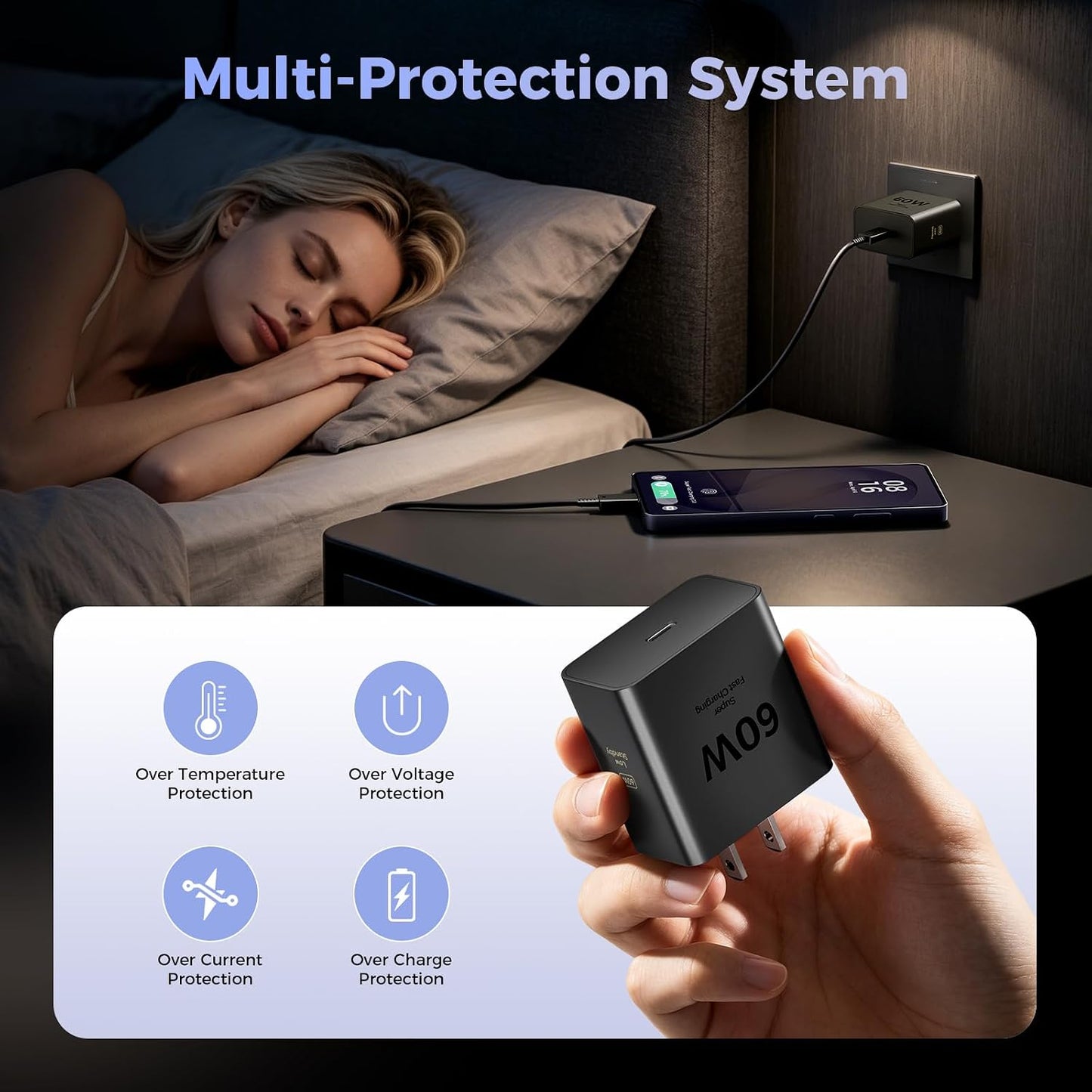 60W USB C Super Fast Charger, Type C Fast Phone Charger | PD 3.0 PPS Wall Charging Block with 6FT Cable, for Samsung Galaxy S26 Ultra/S25/S24/S23, iPhone 17/16/15 Pro Max, iPad Pro