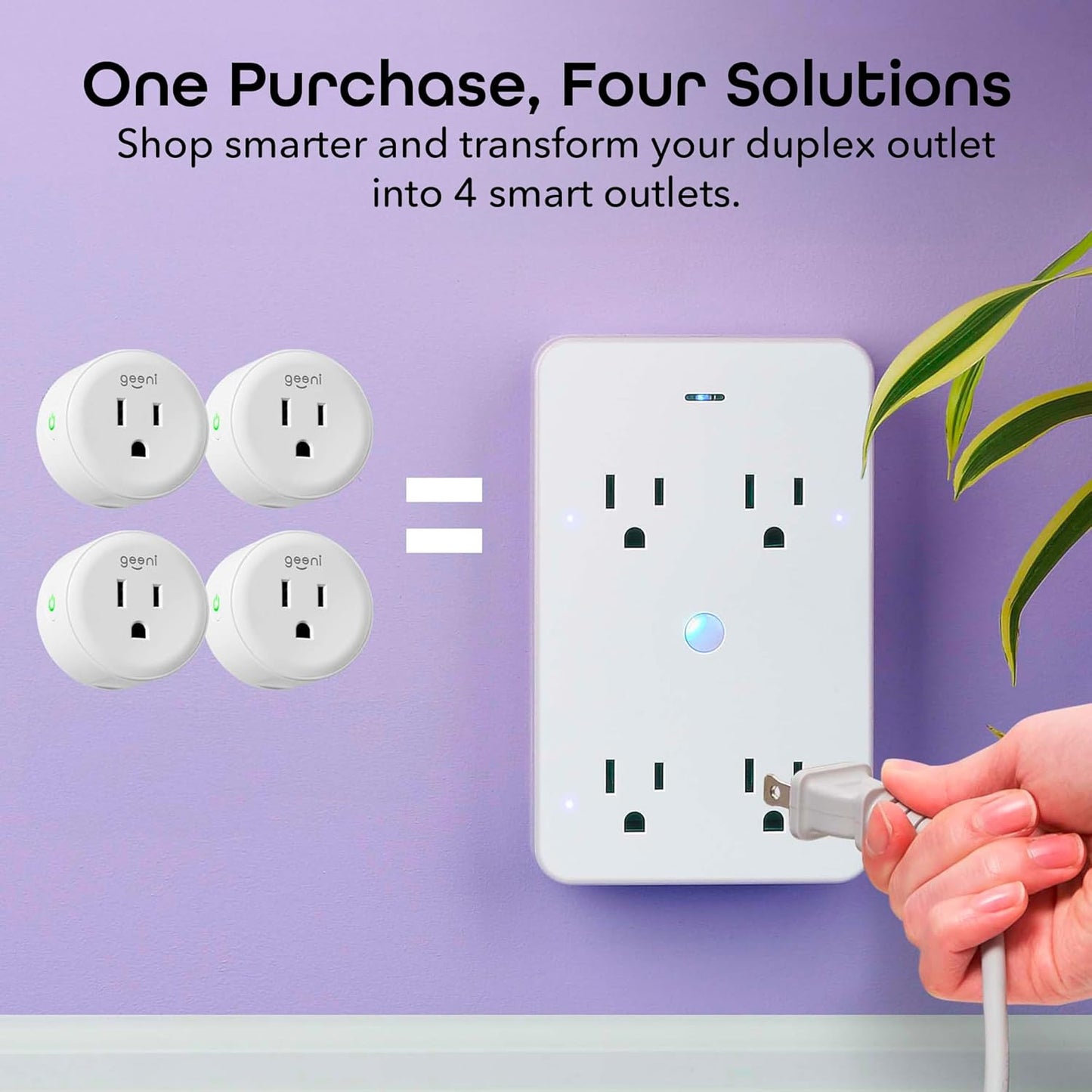 Geeni Smart Wi-Fi 4 Outlet Plug with Surge Protection - Compatible with Alexa & Google Home, White: 1-Pack