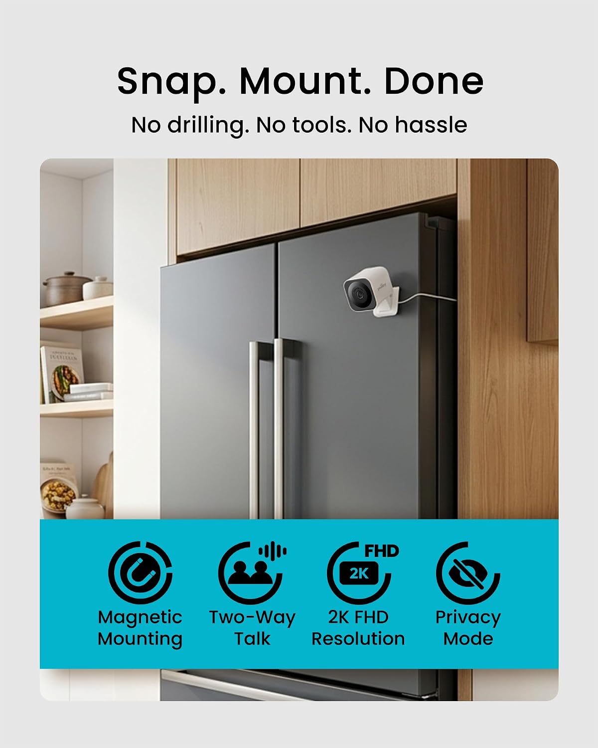 youkey Mini Magnetic Indoor Camera, 2K Plug-in Home Security Camera