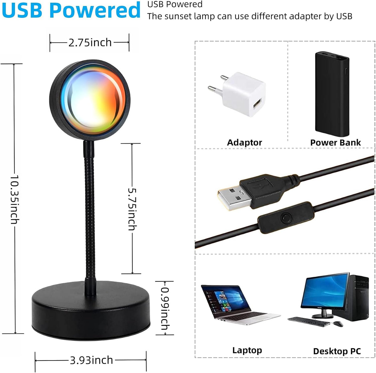 JIMEI Sunset Lamp Projector Led Lights for Bedroom Night Light RGB Lights Sun Sunlight Sunrise Lamp 10w 360° Rotation Mood Lighting Home/Room Decor Gifts for Women,Desktop Multicolor