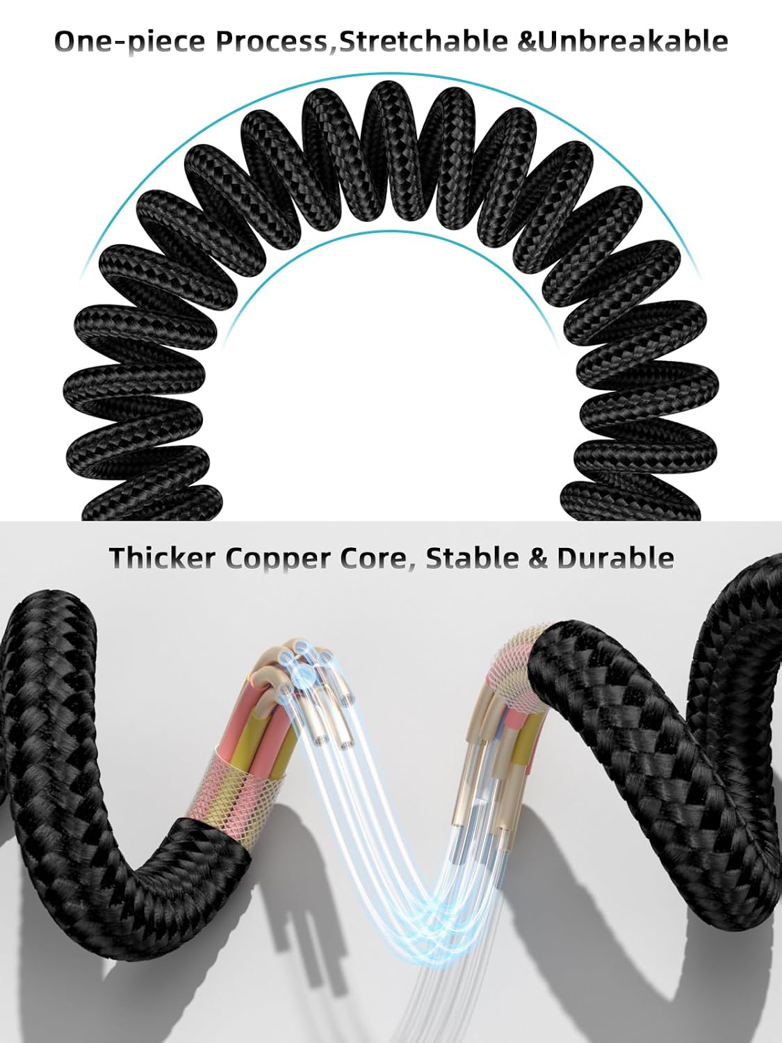 Quickeep Car Carplay Cable 2Pack 3ft Coiled USB A to USB C Fast Charge Cord for iPhone 17/16/15/Plus/Pro Max/MacBook Pro, Auto Coiled Retractable iPhone Car Cord