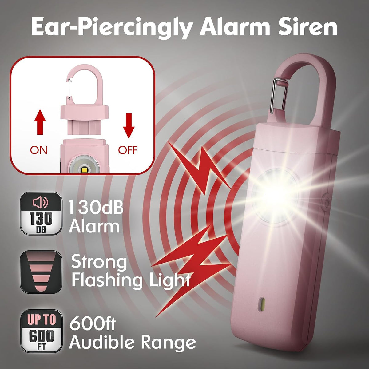 Rechargeable Personal Alarms for Women, Keychain Siren Alarm with Flashlight, Back to School College Essentials for Daughter, College Students, Teen Girls, Elders, Kids, Travel Essentials, Rose Gold