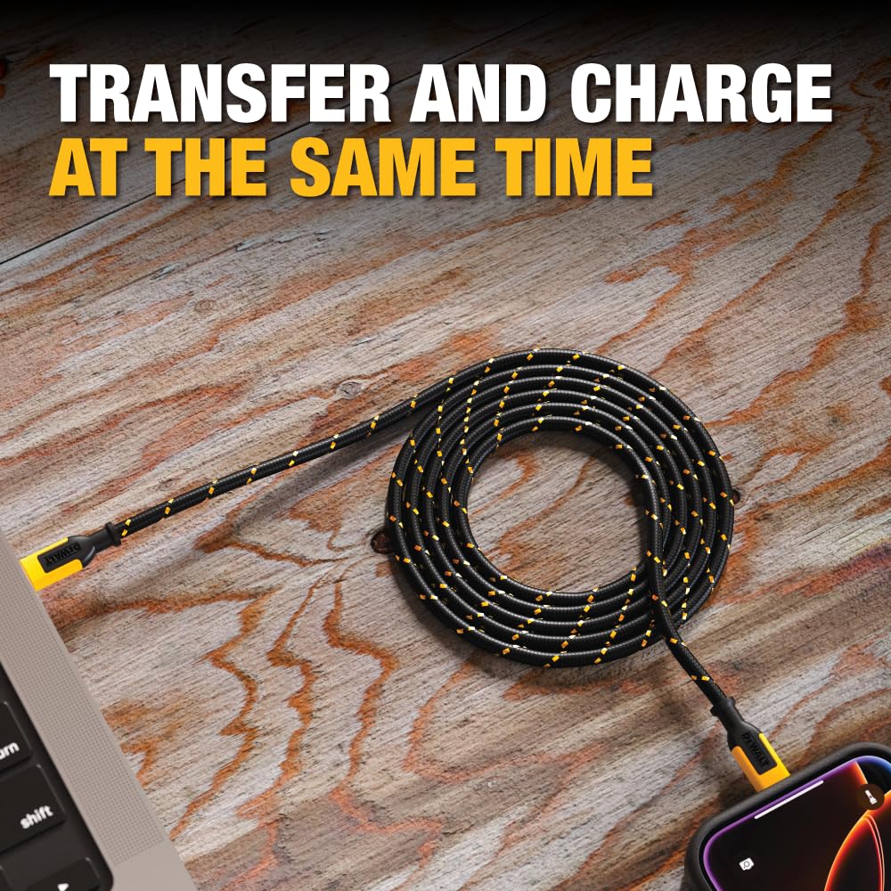 DEWALT Heavy Duty USB C Cable, Jobsite 60 Watt USB C Cable, 4 ft