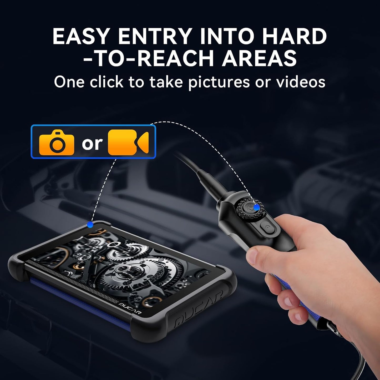 MUCAR E021 USB Endoscope Borescope, 720P Borescope with 6 Adjustable LED Light, Compatible with PC and MUCAR Scanners