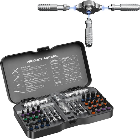 40 in 1 Ratchet Screwdriver Set, Magnetic Ratchet Screwdriver, S2 Steel Bit | Detachable Handle Strong Magnetic Design, Compact Ratchet Wrench Tool Kit for Electronics, Furniture, Bicycle, Home Repair