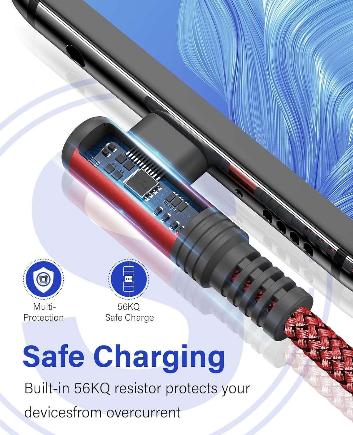 USB to USB C Cable 3.1A Fast Charge Right Angle CarPlay 6.6ft 2-Pack Red