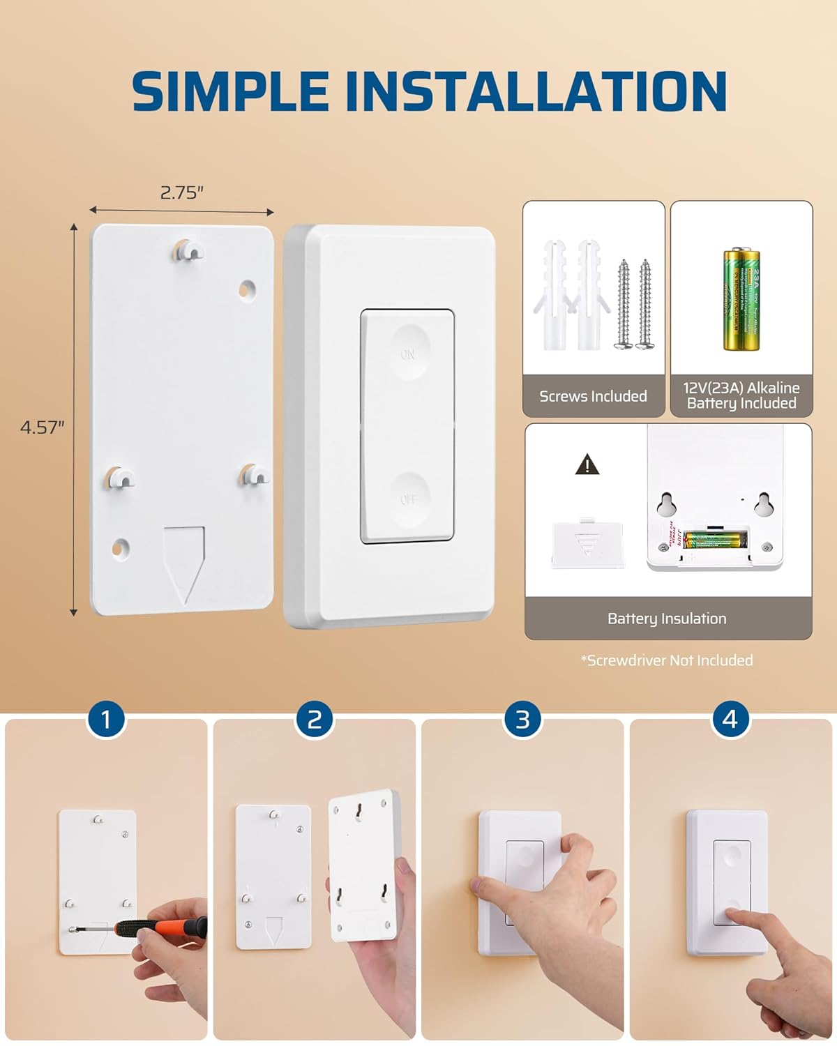 DEWENWILS Remote Switch Outlet with Side Outlet, 15A/1875W, ETL Listed | 100FT Range, 15A/1875W/125V/60Hz, No Wiring Needed, Programmable Wireless Light Switch for Lamps, Fans, Household Appliance
