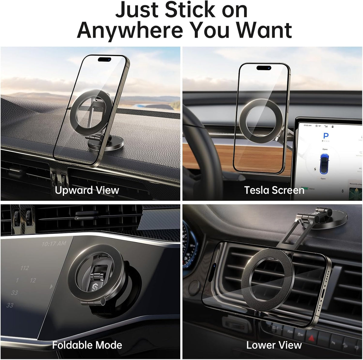 Syncwire Fits MagSafe Car Mount Magnetic Phone Holder for Dash and Tesla | Strong Magnets, All Metal, Flexible 3 Axis, 360° Rotation, Dashboard and Screen Support, For iPhone 17 16 15 14 Pro Max
