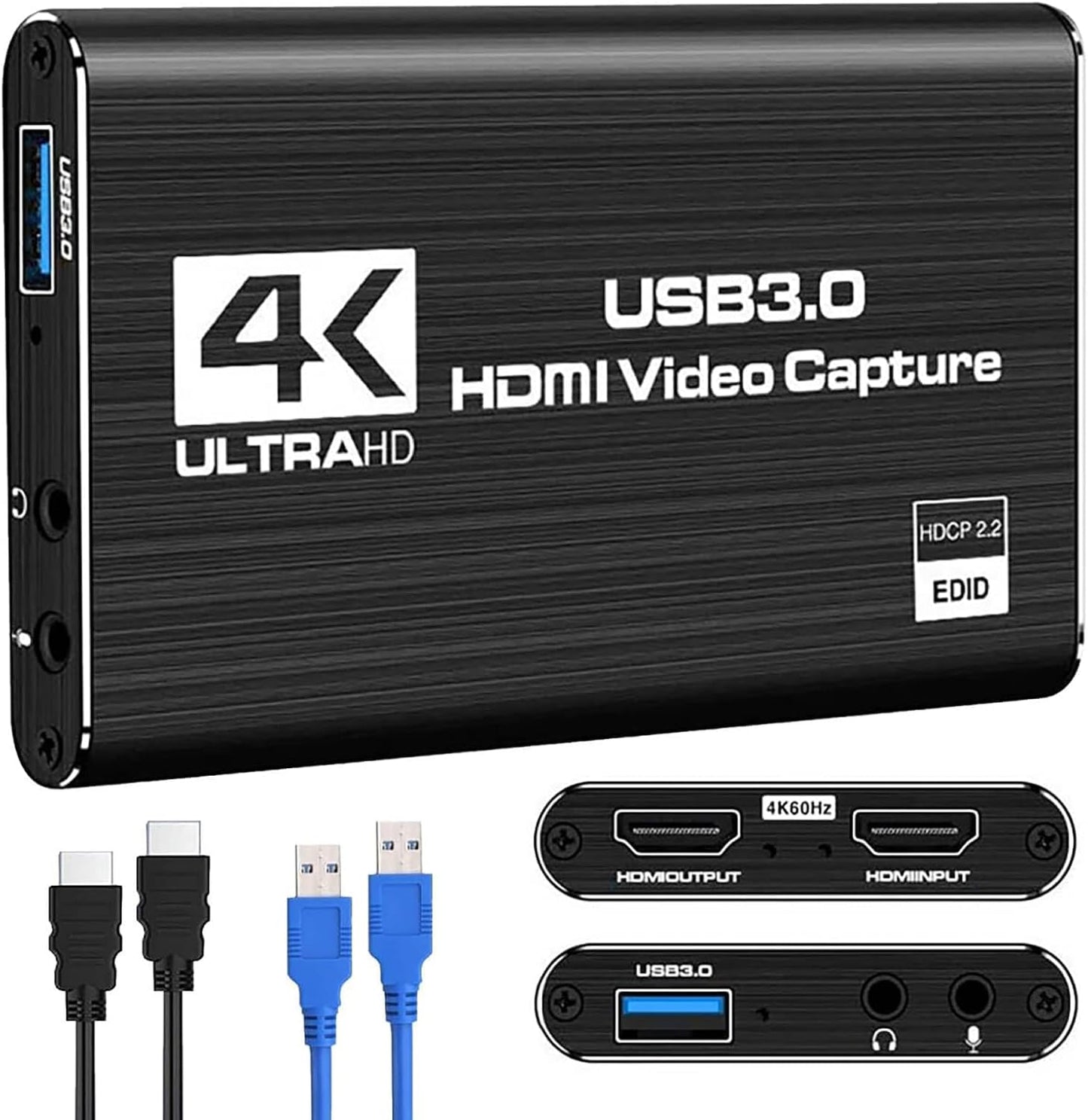 HDMI Video Capture Card 1080P 60FPS, USB 3.0 Game Capture Device | Compact & Portable for Streaming, Gaming, and Meetings, Compatible with Switch/PS4/PS5/PC/Laptop/OBS, Black