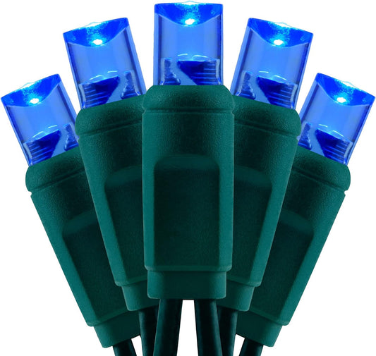 YULETIME 100 Blue Christmas Lights, 33 ft One-Piece LED UL String Light