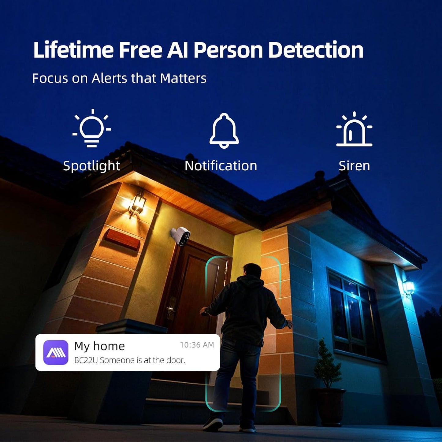 2.5K Wireless Home Security Cameras, Outdoor WiFi Non-Subscription AI Person Detection, 4MP Color Night Vision, Full Duplex 2-Way Audio, IP66 Waterproof Battery Powered, U.S. AWS Cloud