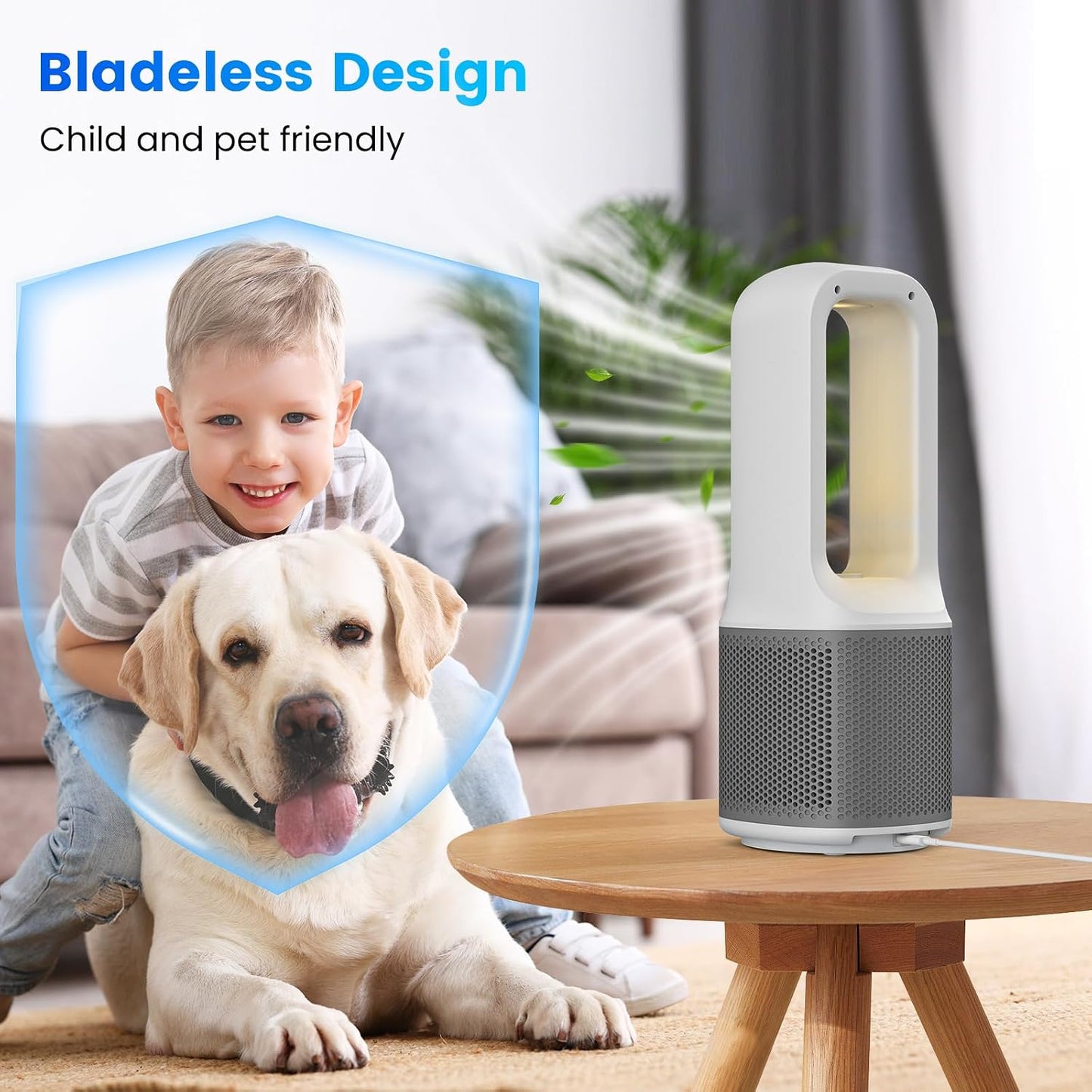 Misby Desk Fans Small Quiet, 13 Inch Bladeless Table Fan, 5 Speeds, 70° Oscillating Fan with Night Light and Timer, Desktop Cooling Fan for Bedroom, Office, Nightstand