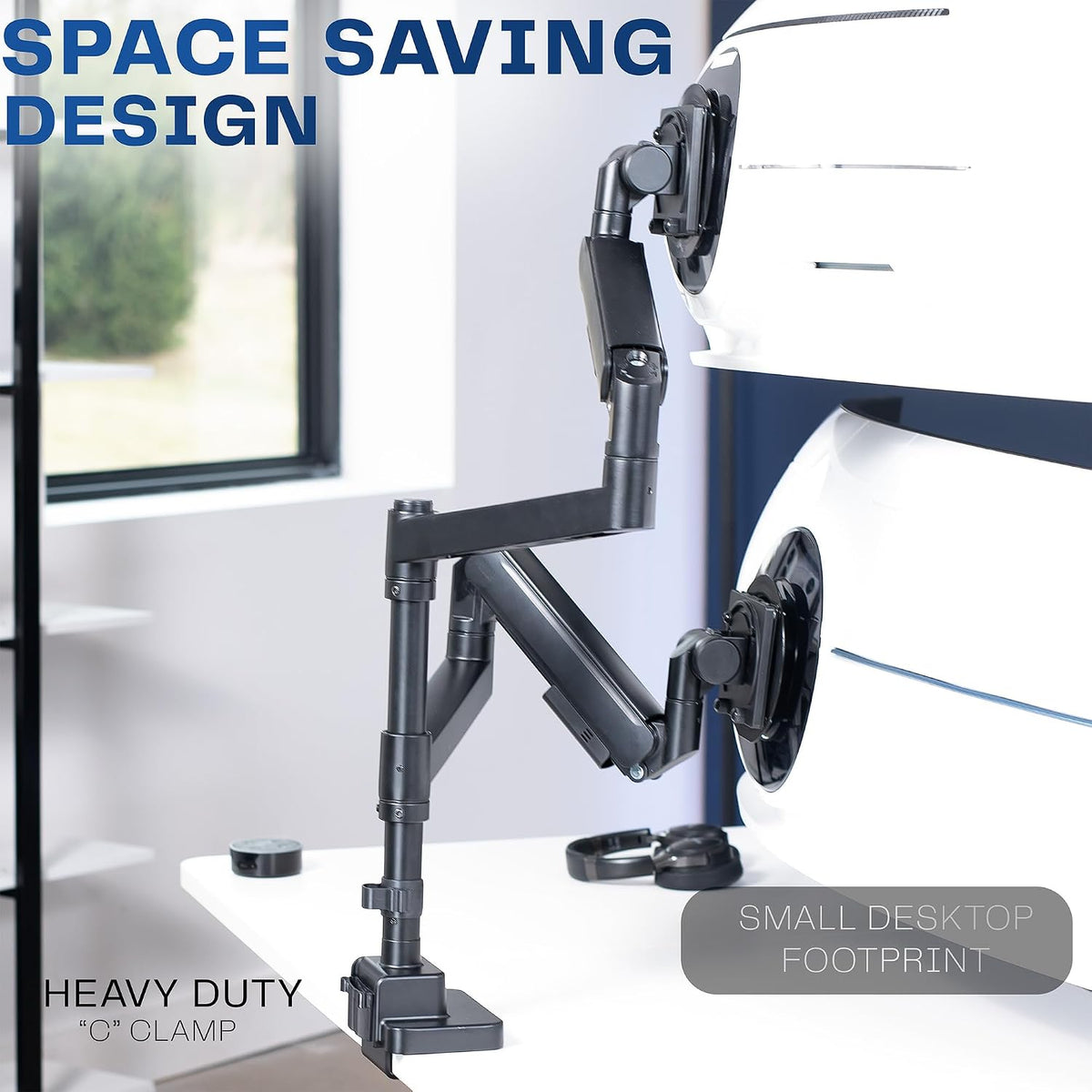 VIVO Dual Ultrawide Monitor Arms with Pole, 57 inch Screens up to 59.4 lbs, Desk Mount TV and Monitor Stand Designed for Samsung Odyssey Ark, Neo G9, ViewFinity S9, and More, Black, STAND-GT57T2
