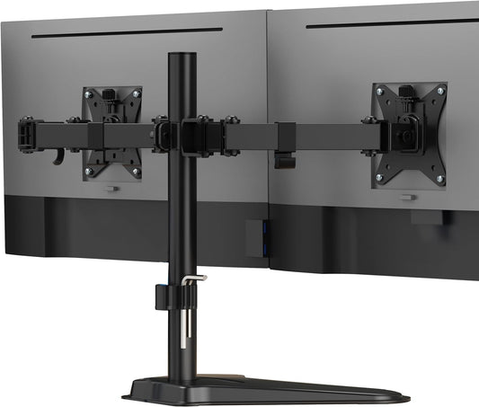 Mount-It! Dual Monitor Desk Stand Mount for 2 Screens VESA 75x75 & 100x100 | For Monitors up to 32”, Height Adjustable with Tilt, Swivel & Rotation