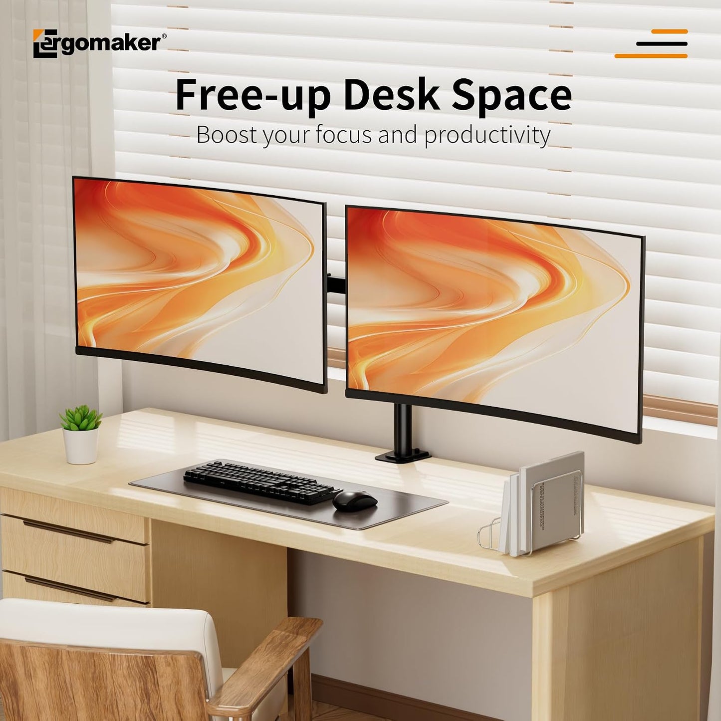 Dual Monitor Stand, Arm Monitor Desk Mount for 13" to 27" 2 Screens, Full Adjustable Height, Tilt Swivel Rotate, Holds 22 lbs per Arm, Easy to Install