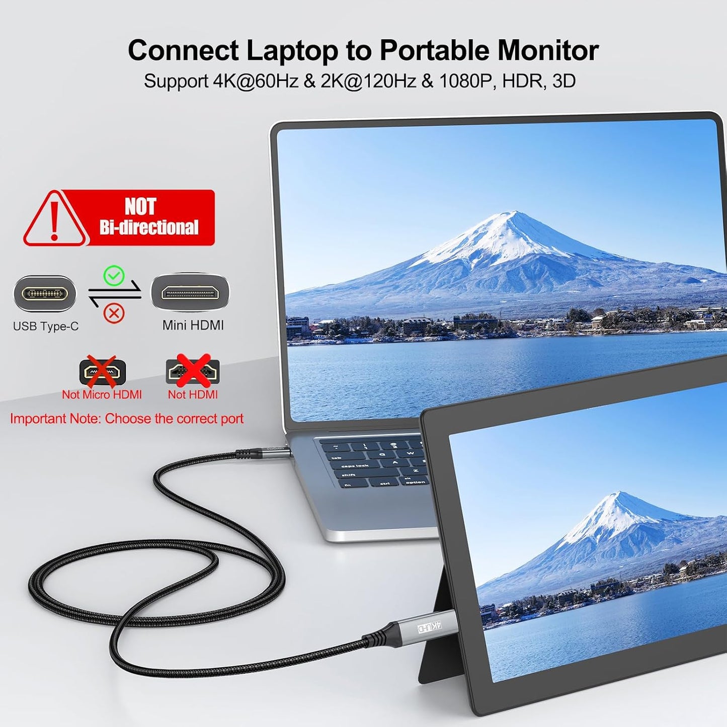 USB C to Mini HDMI Cable 6FT, High Speed USB Type-C to Mini HDMI 2.0 Cord (4K@60Hz,2K,1080P,HDR,3D,ARC) for MacBook, iPhone 17 16/Pro, Galaxy 26/25, iPad Pro, Laptop to Portable Monitor