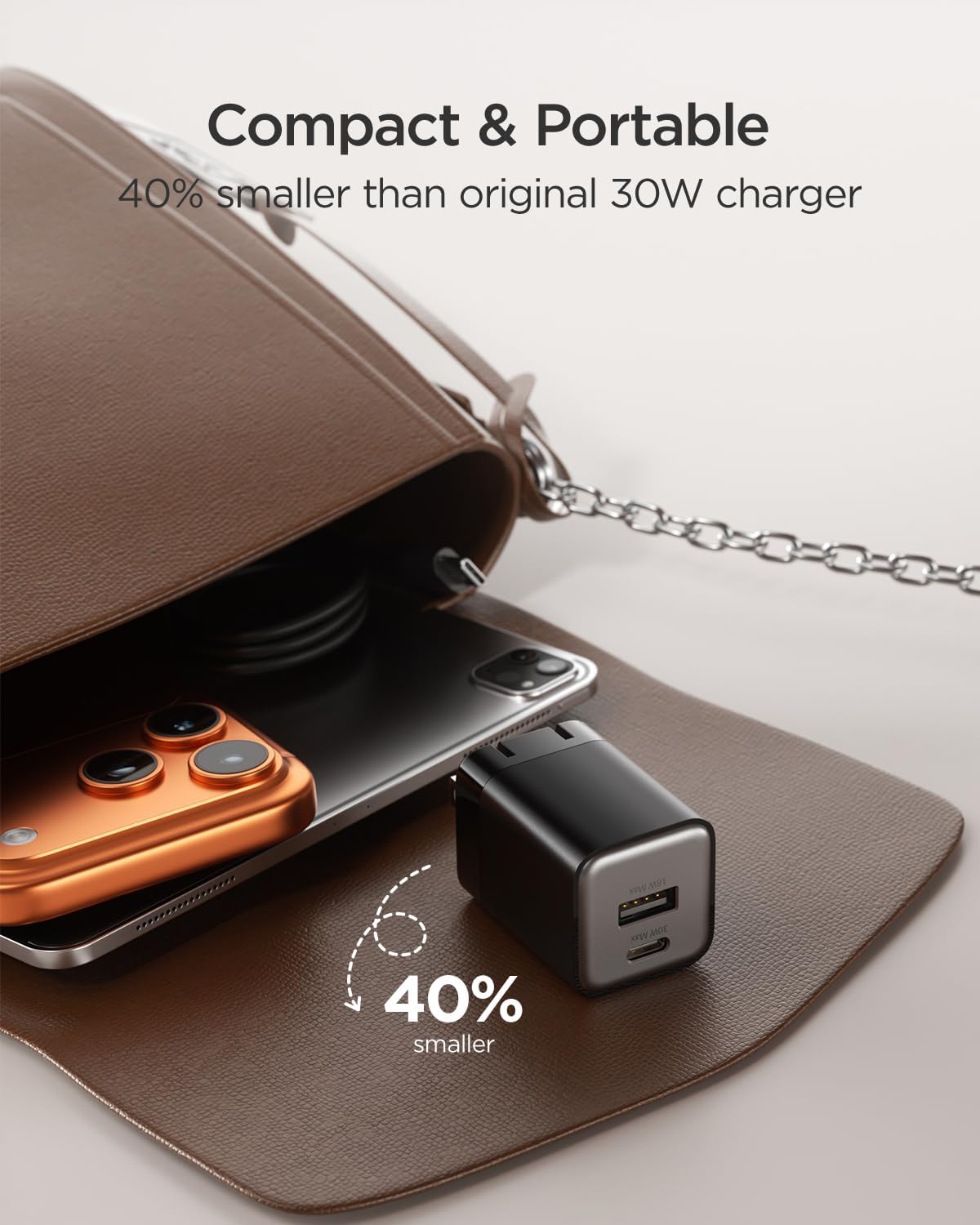 30W USB C Fast Charger, Dual Port USB C Wall Charger with Foldable Plug for iPhone 17/16/15, Samsung S24, iPad, 40% Smaller & Safer Nano Charger Block, (Black, 2 Pack)