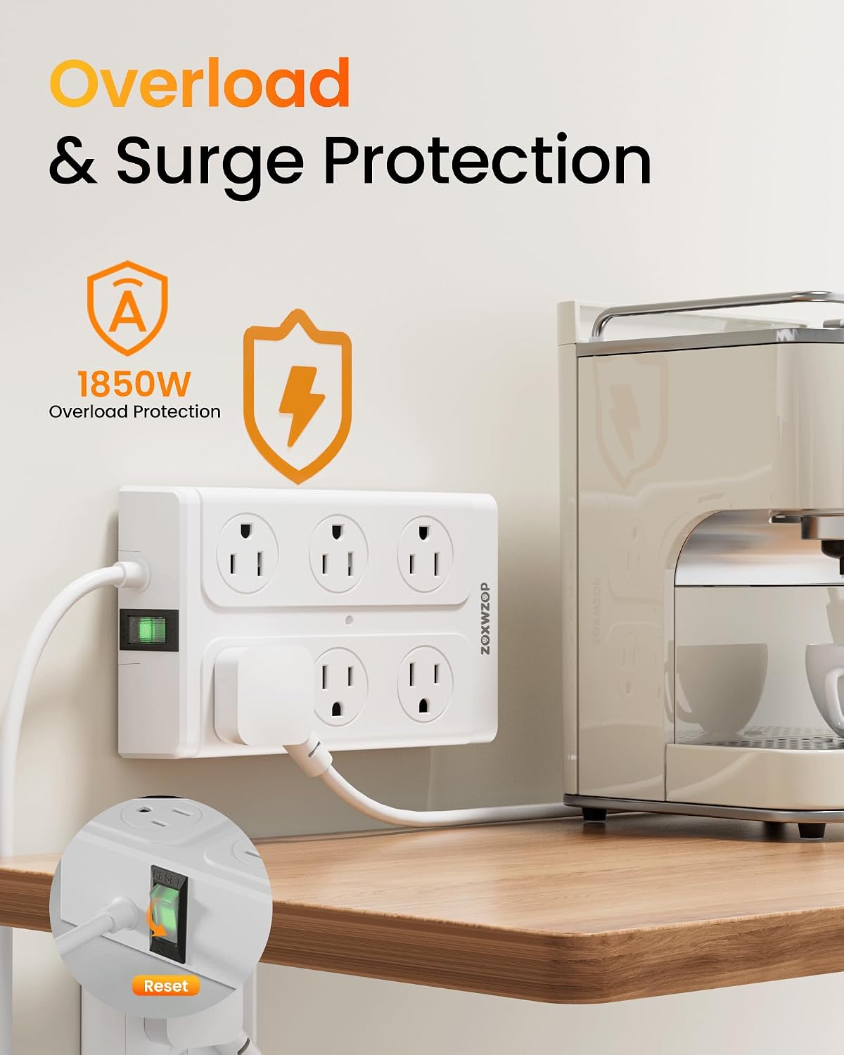 Surge Protector Power Strip 10FT Flat Plug 12 Outlets with 6 USB Ports