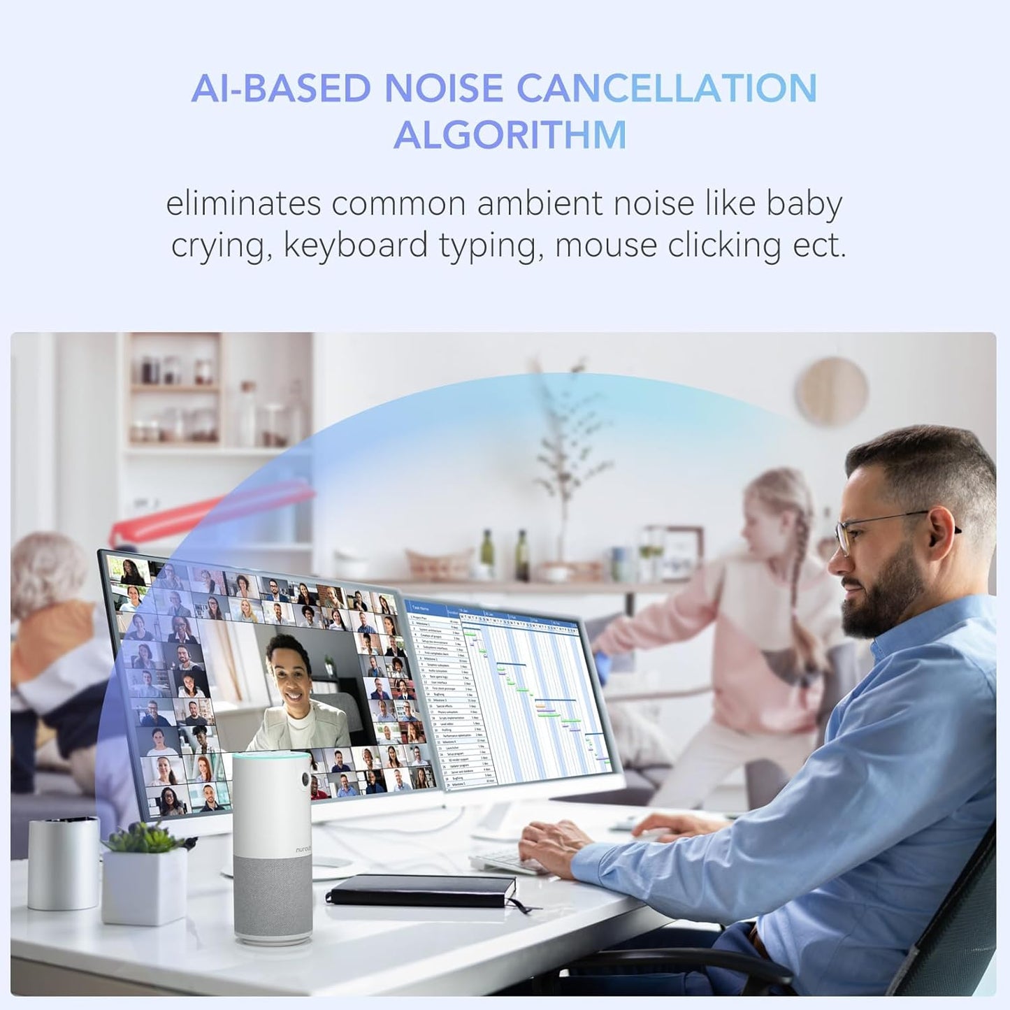 NUROUM C10 1080P Conference Webcam with Microphone Speaker, Portable | 4 Noise Cancelling MEMS Mics, 2MP CMOS Sensor, 90° FOV, 10ft Voice Pickup, Plug and Play, Broad Compatibility