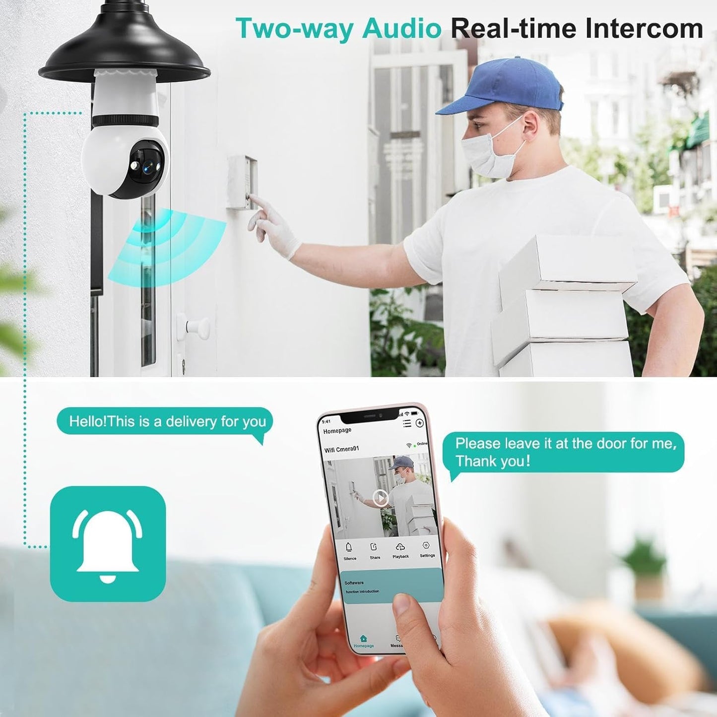 Hawkray Light Bulb Security Camera Wireless Outdoor Indoor-5&2.4GHz Dual Band WiFi,360° Pan-Tilt,2K Color Night Vision,Motion Detection & Siren Alarm,Two-Way Audio