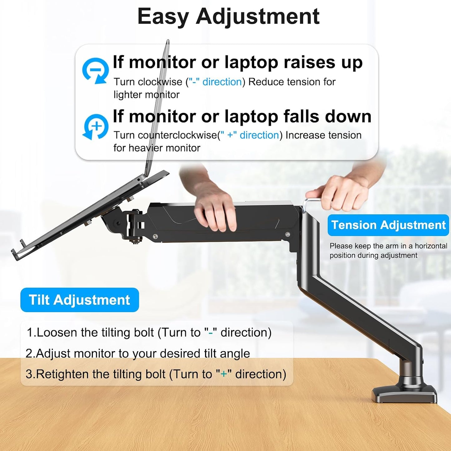 Laptop Stand Desk Mount, 2 in 1 Function, Single Monitor Mount | Fits Max 17" Notebook and 32" Computer Screen, Gas Spring Arm with Laptop Tray, Holds up to 17.6lbs