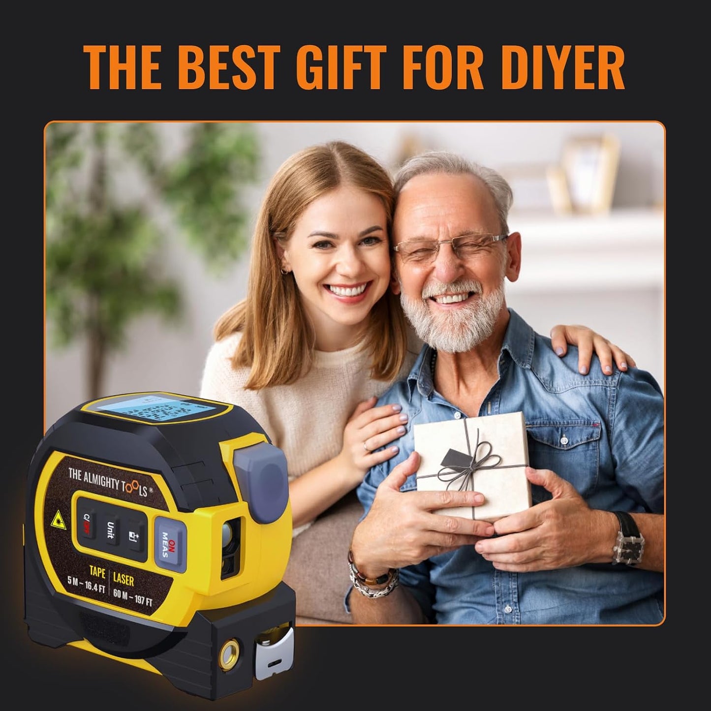 The Almighty Ruler Laser Tape Measure | Laser Distance Measurer, Heavy-Duty Tool with Cross Marking Feature, Smart Range Finder, Easy-Read Display, Ft & Metric Measurement | 131 ft | 43 yd | 40 m