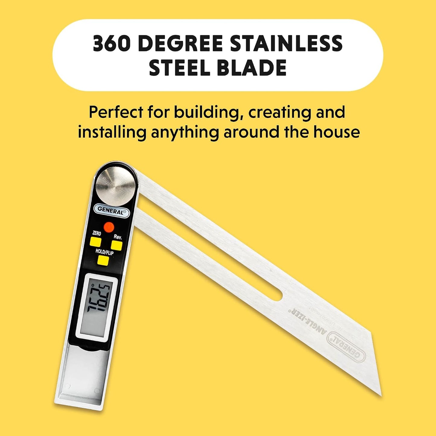 General Tools T-Bevel Gauge & Protractor - Digital Angle Finder with Full LCD Display & 8" Stainless Steel Blade