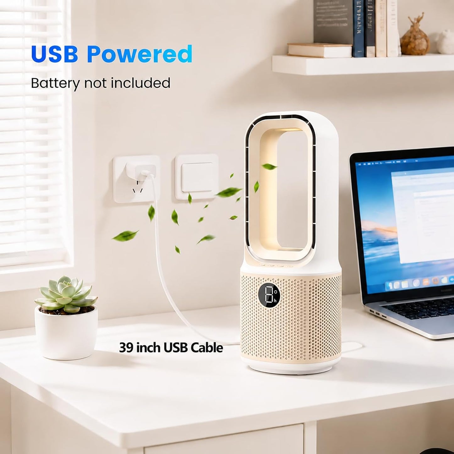 Misby Desk Fans Small Quiet, 13 Inch Bladeless Table Fan, 5 Speeds, 70° Oscillating Fan with Night Light and Timer, Desktop Cooling Fan for Bedroom, Office, Nightstand