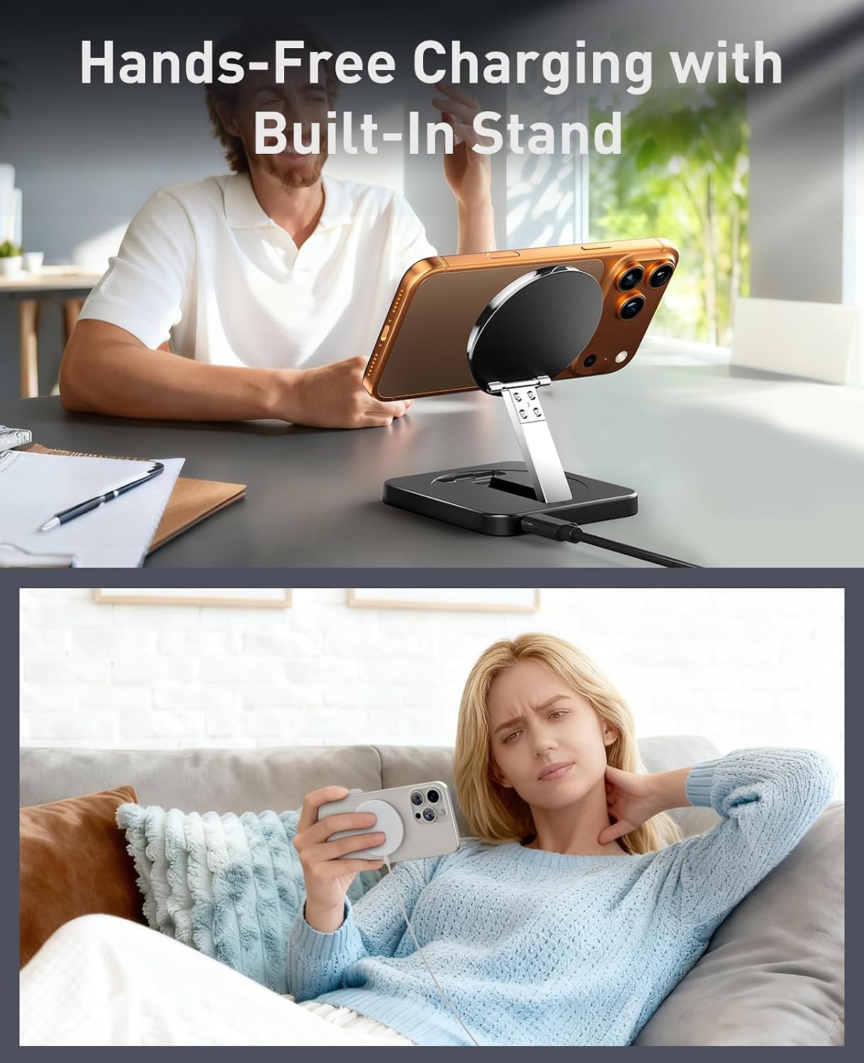 Magnetic Wireless Charger, [2 Pack] 15W Foldable Fast Charging Stand | For iPhone 17/16/15/14/13/12 Series/AirPods 3/2/Pro,Samsung Wireless Charger Station for Galaxy S25 Ultra/S24/S23/S22/S21/S20