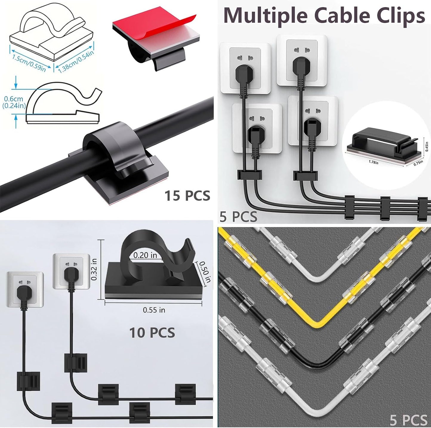 ELII 328Pcs Cable Management Kit, 8 Magnetic Cable Holder 69 Cable Clips | 4 Cable Sleeve Split,22Reusable Cable Strap,200 Nylon Cable Zip Ties ,25 Mounts TV Office,Nontoxic,Extra Strong Durable