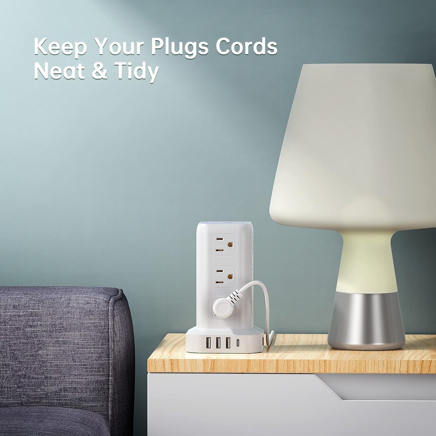Power Strip with 12 Outlets 4 USB (1 USB C), 6.5Feet Extension Cord with Multiple Outlets, Charging Station, Power Strip Tower, Home Office Desk Supplies