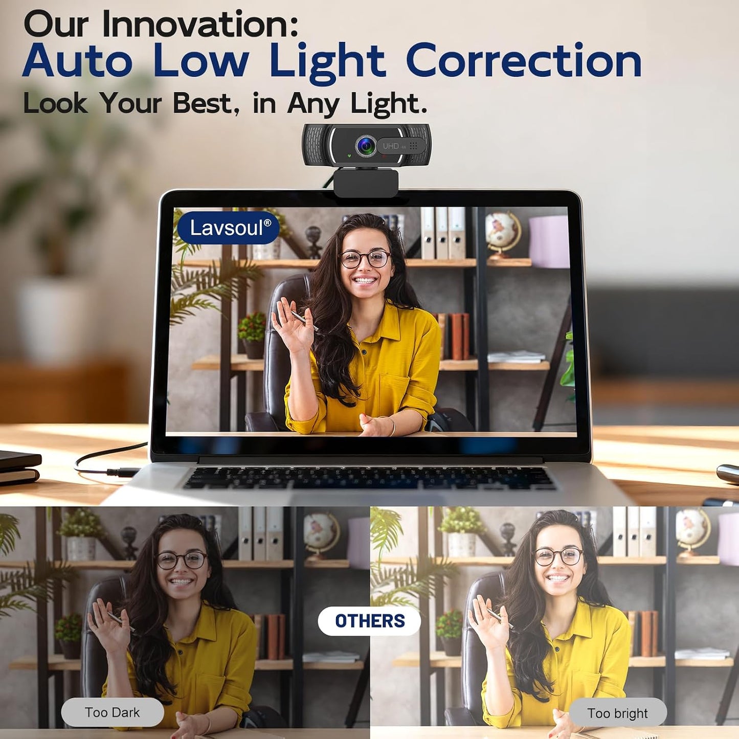 4K Webcam with Microphone for PC & Streaming Computer Camera | PDAF autofocus, dual noise-canceling mics & low-light correction. Best usb hd webcam for mac, laptop and smooth streaming.