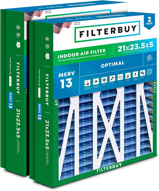 Filterbuy 21x23.5x5 Air Filter MERV 13 Smoke & Allergy Defense (2-Pack)