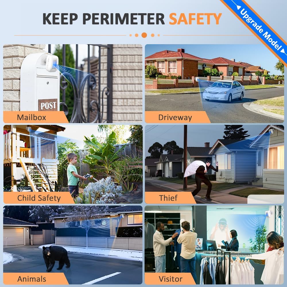 Driveway Alarm Motion Sensor, Wireless Detector with 1 Receiver & 2 Sensors
