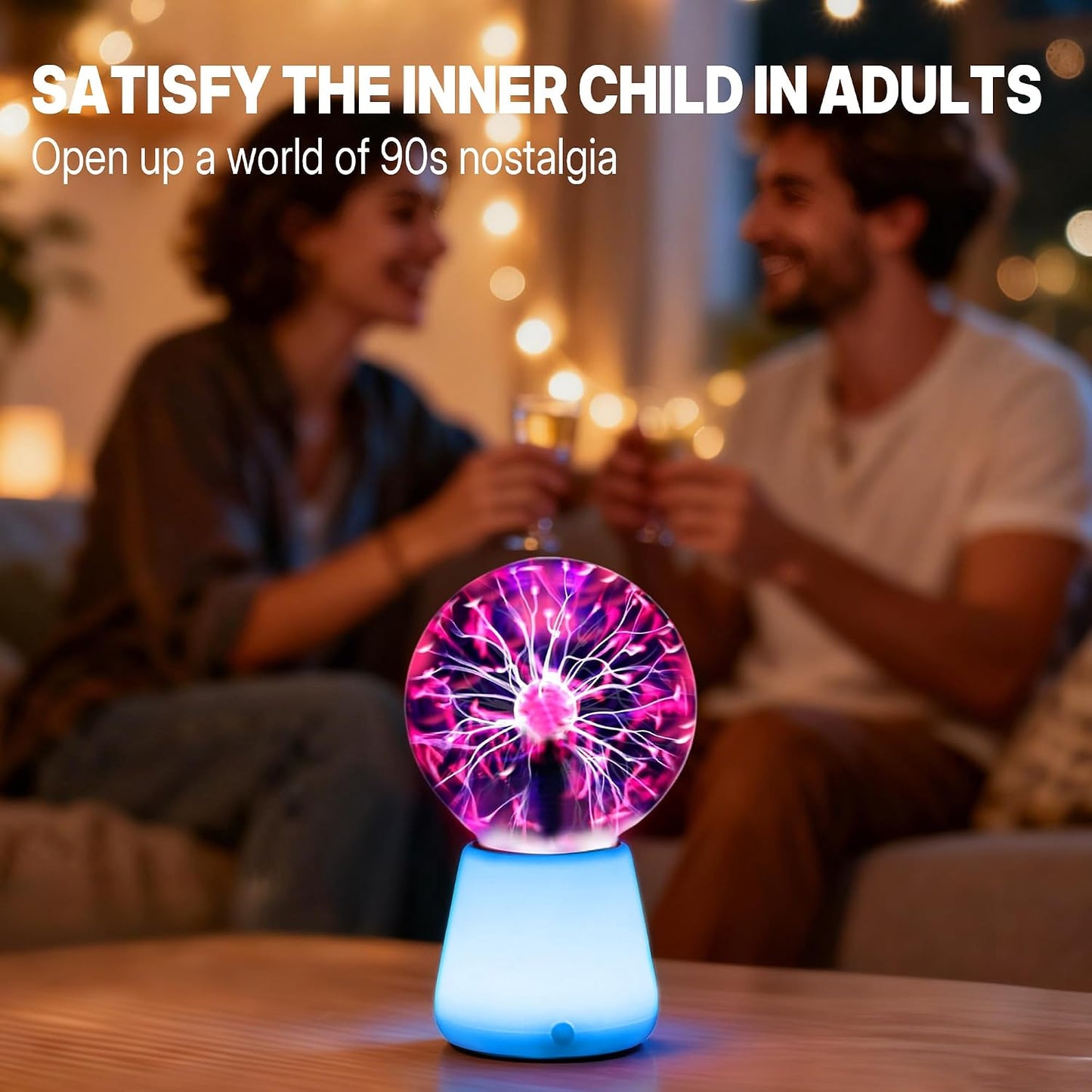 Plasma Ball Lamp 3-Inch, Touch Reactive Lightning Globe, USB-C Powered Electric Plasma Ball, 7-Color LED Base Night Light, Interactive STEM Science Toy, Desk Decor Gift