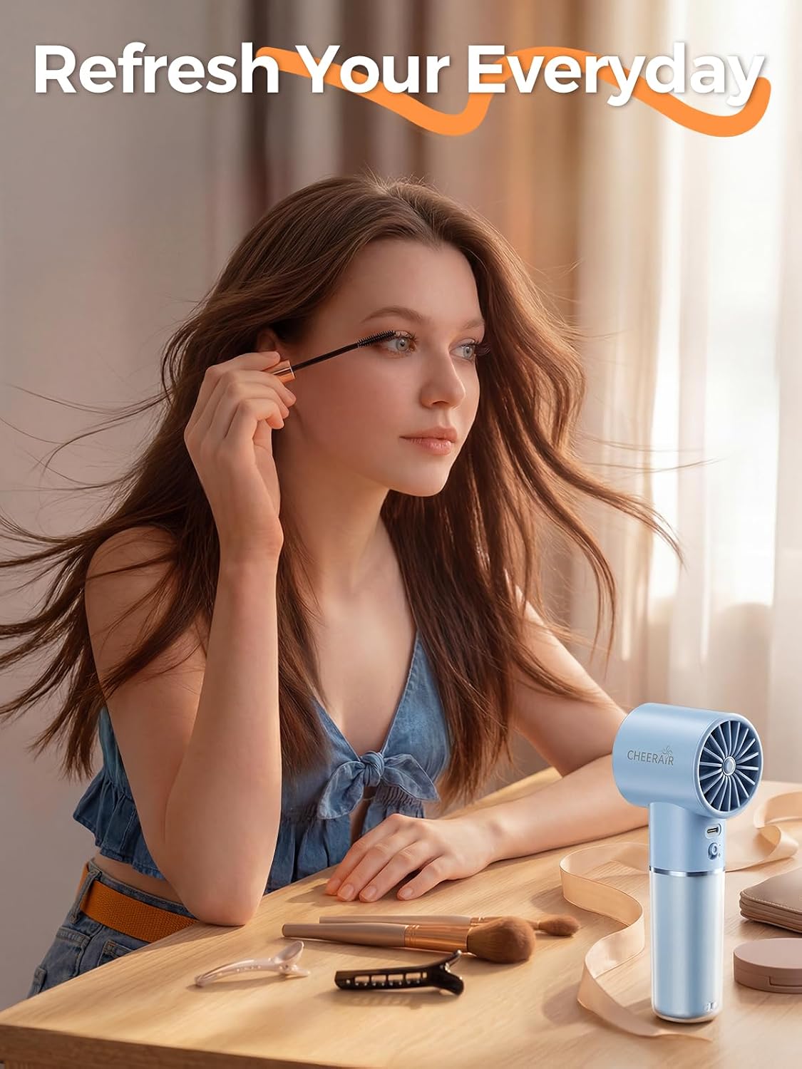 Handheld Portable Fan, 6-Speed Rechargeable Powerful Mini Fan | 5000mAh Battery Up to 15 Hours Runtime, Smart LED Display, Pocket Turbo Personal Fan for Travel, Camping, Makeup