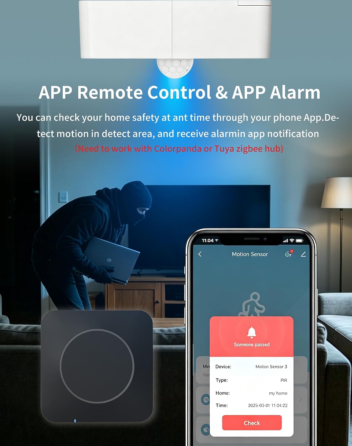 Zigbee Motion Sensor, Wireless Motion Detector,Colorpanda Zigbee Hub