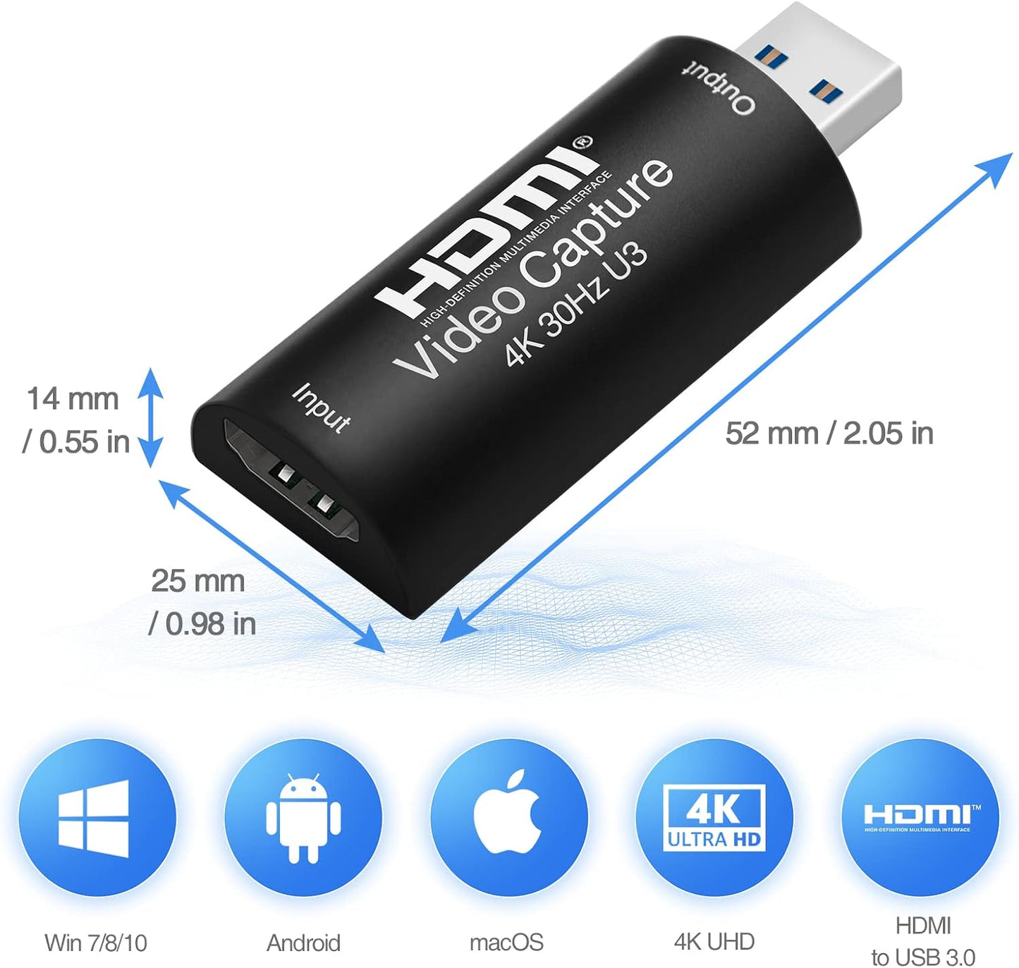 HDMI to USB 3.0 Video Capture Card, Cam Link 1080P60 Game Capture Card Device for Streaming Recorder, Live Broadcasting, Compatible with Nintendo Switch,Xbox,PS4 (VLC/OBS/Amcap)