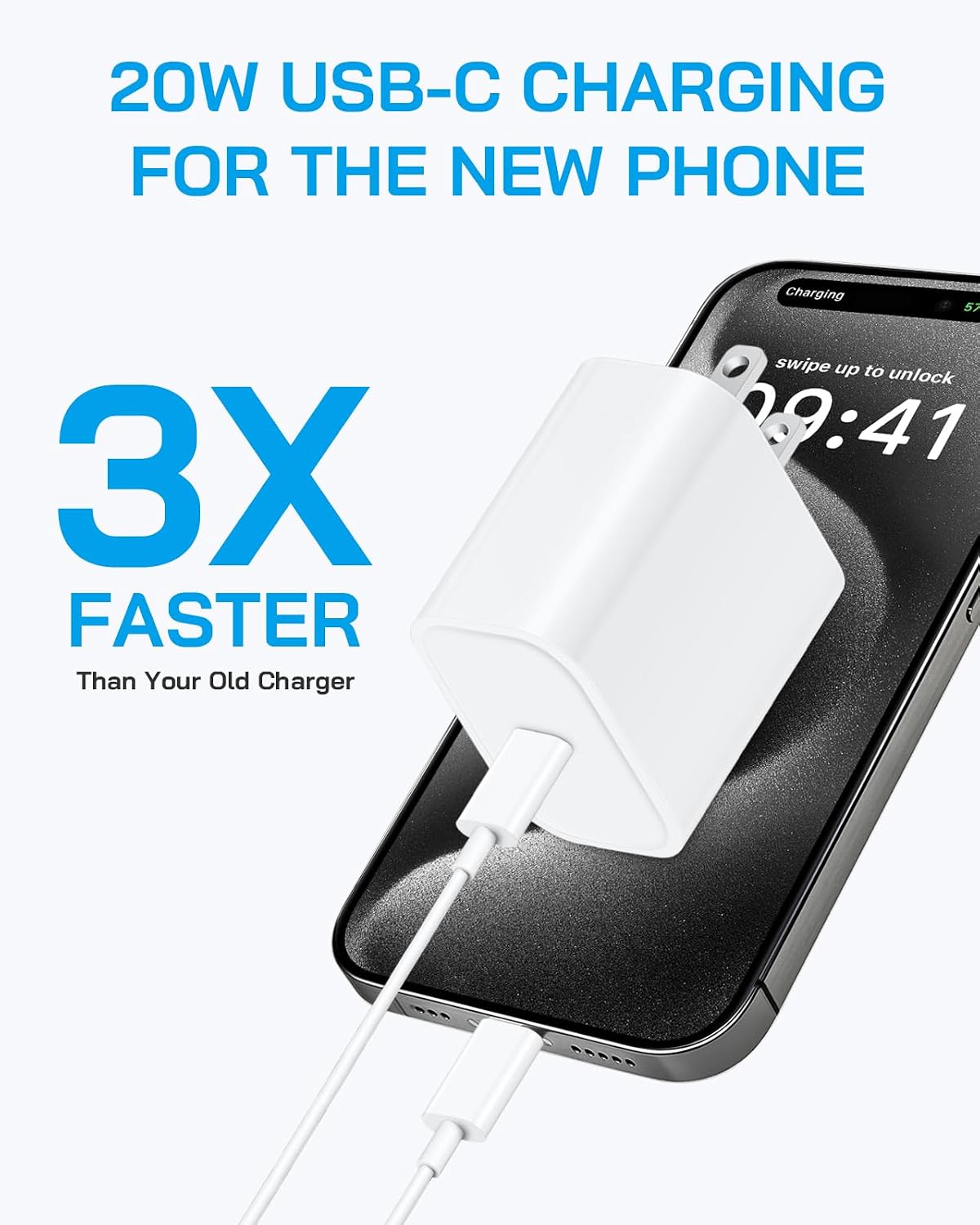 AISNI iPhone 17/16/15 Charger Fast Charging 3 Pack Type C Chargers | 20W USBC Charger Block for iPhone 17 16 15 Pro max iPad Pro with Long 6 FT iPhone USB C Cable-White