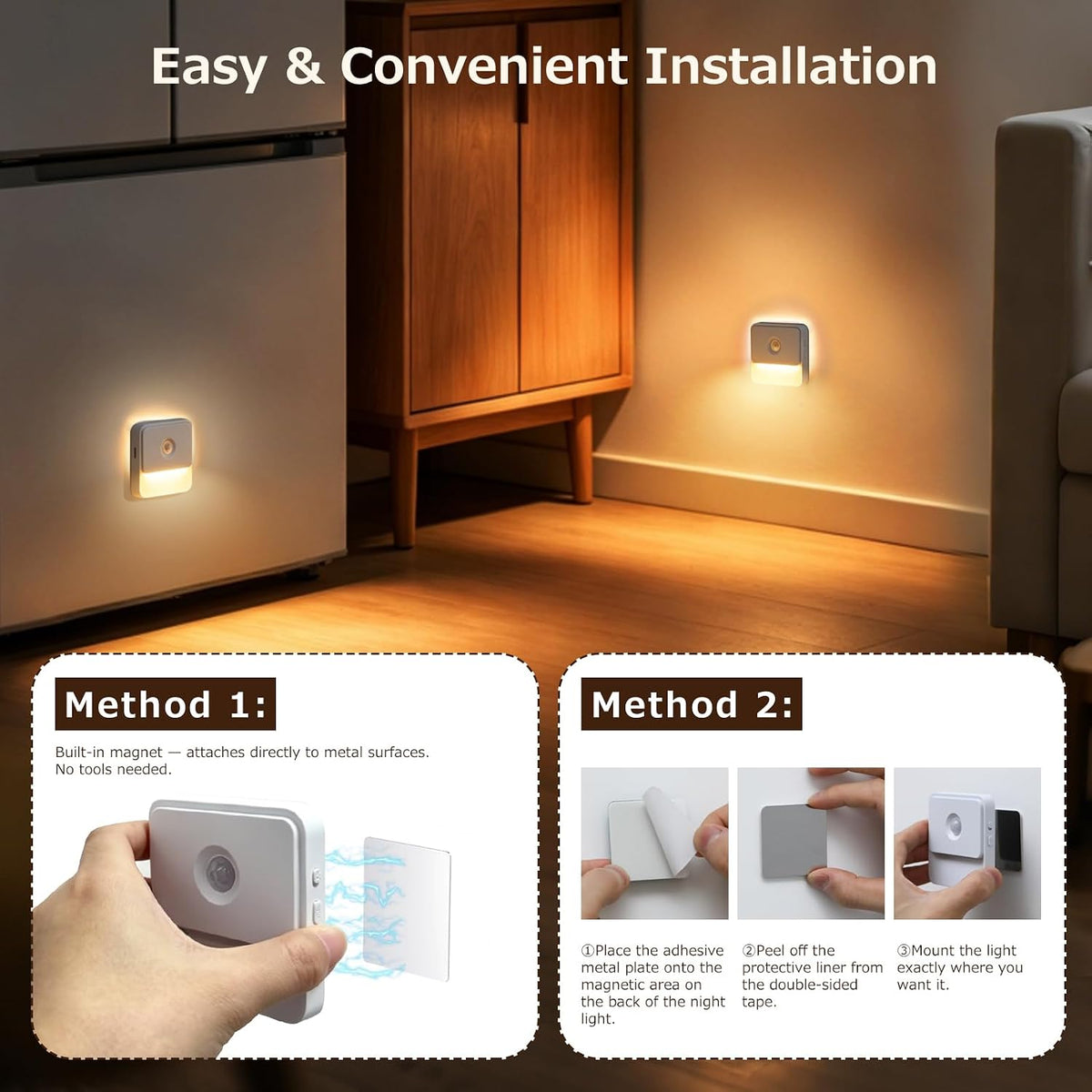 Backlit Warm White Rechargeable Motion Sensor LED Foot Light Auto On/Off
