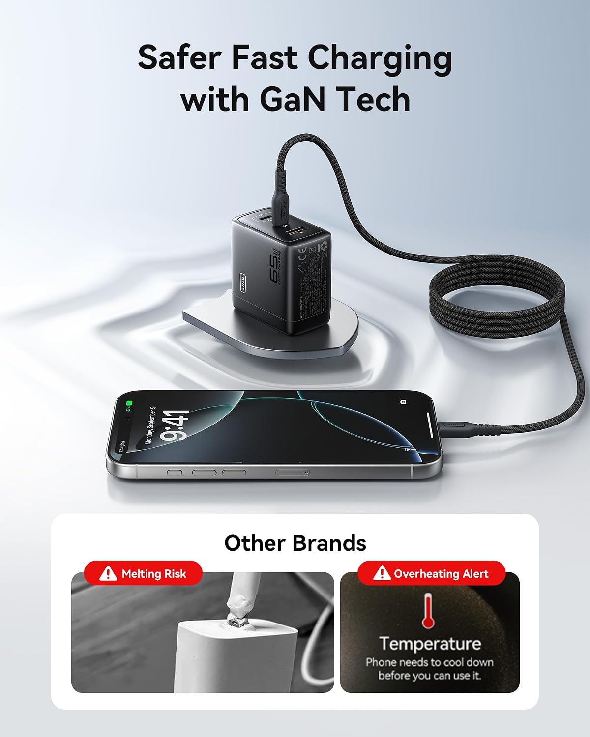 INIU 65W USB C Charger, 3-Port GaN Fast Charging Block with 5ft 100W Cable | Advanced Protection, Foldable Travel Charger, GaN Tech, 3-Port, Adapter for MacBook Pro Air Neo Laptop iPhone 17 Samsung etc
