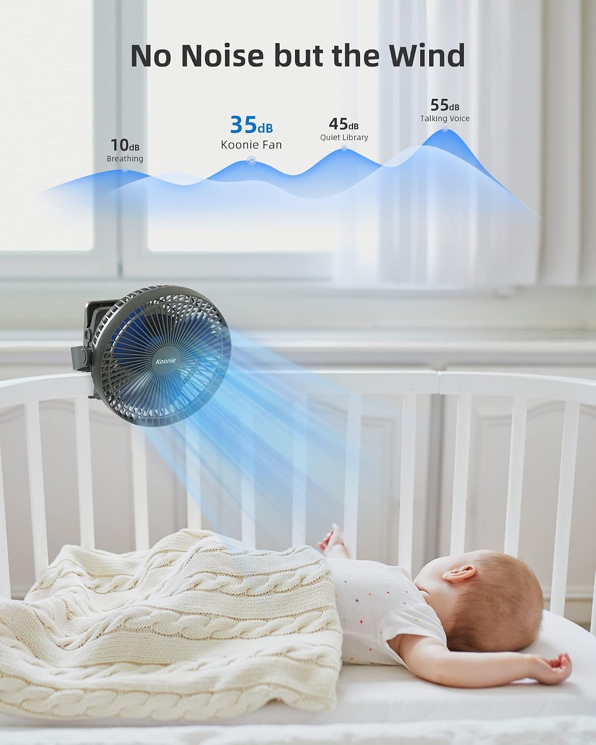 Koonie 8" Clip on Fan, 10000mAh Rechargeable Battery, Strong Airflow | 4 Speeds, Sturdy Clamp, Ideal Portable USB Desk Fan for Office, Golf Cart, Camping, Travel, Tent, Outdoor, Treadmill & Gym