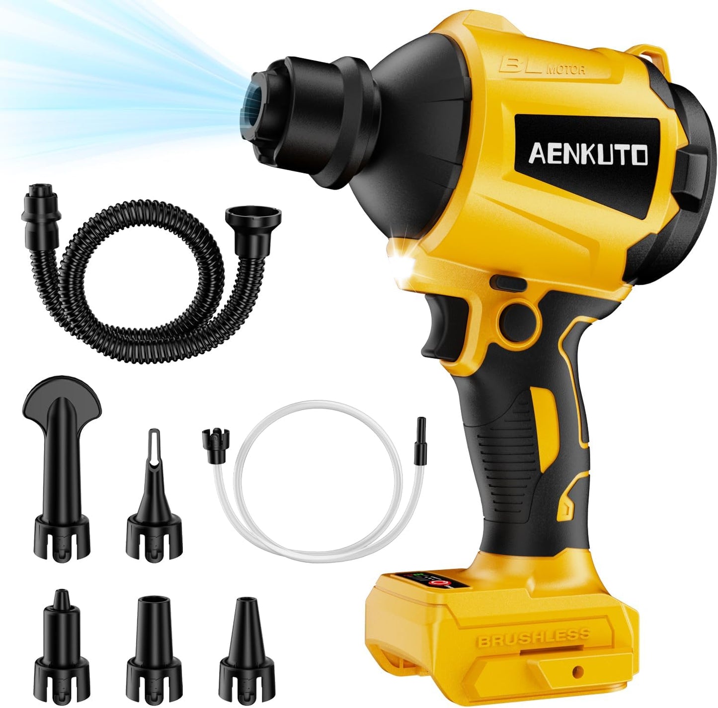 Cordless Compressed Air Duster & Blower Compatible with DeWalt 20V MAX Battery, Brushless Handheld Sawdust Blower, 3-Speed Control, LED Light, Portable Inflatable Pump for Camping (No Battery)