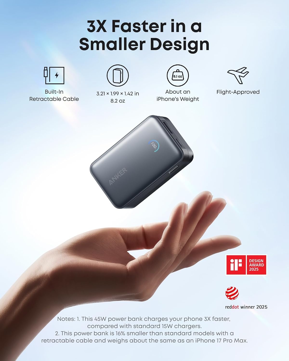 Anker Nano Power Bank, 45W 10,000mAh Portable Charger, iPhone Battery Pack | Built-In Retractable USB-C Cable, for iPhone 17 / 16 Series, iPad, Galaxy, Pixel, and More, Compact Travel Design