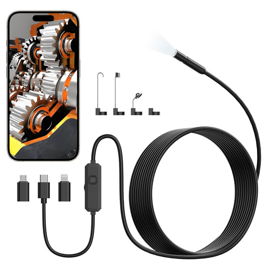TOPDC Endoscope Camera with Light, 1920P Borescope for iOS and Android | 7.9mm IP67 probe with 8 adjustable LEDs and 16.4FT semi-rigid cable for automotive, pipe, wall and wiring inspections