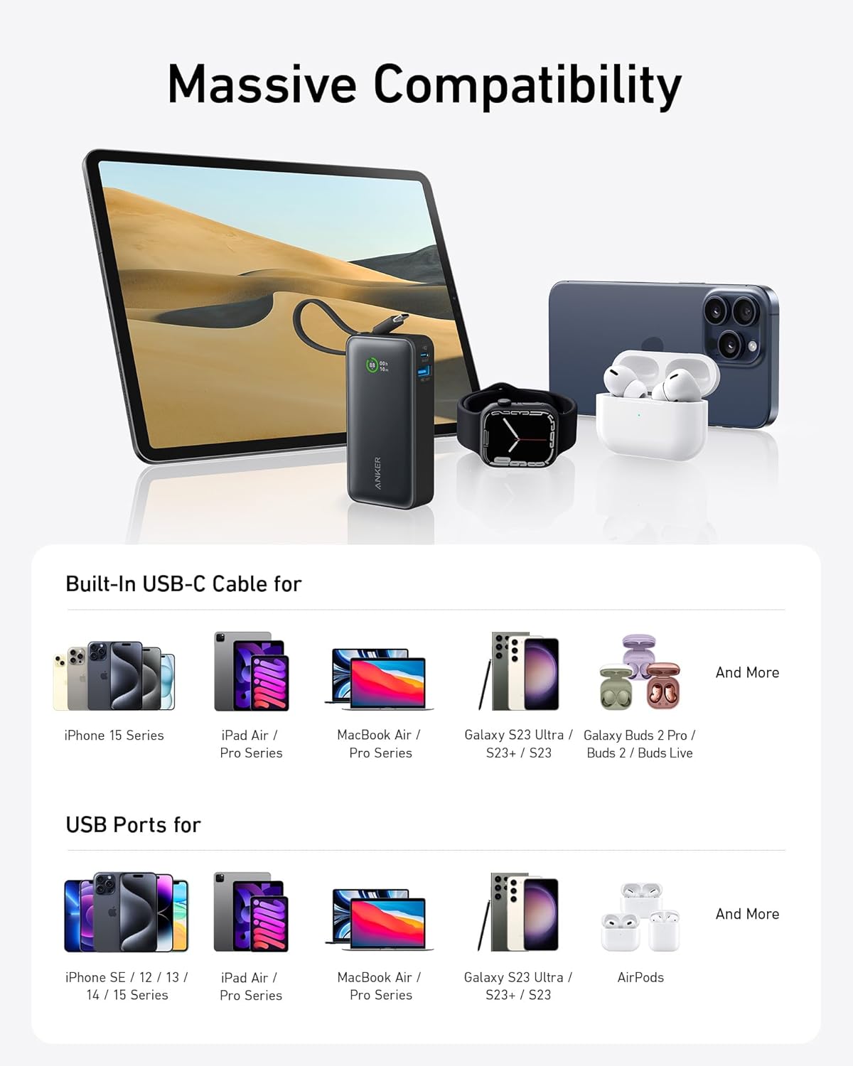Anker Nano Power Bank,10,000mAh 30W Portable Charger,Built-in USB-C Cable | 30W Recharging and Output, USB-C and USB-A Ports, for iPhone 17 / 16 / 15 Series, MacBook, Galaxy, AirPods, and More