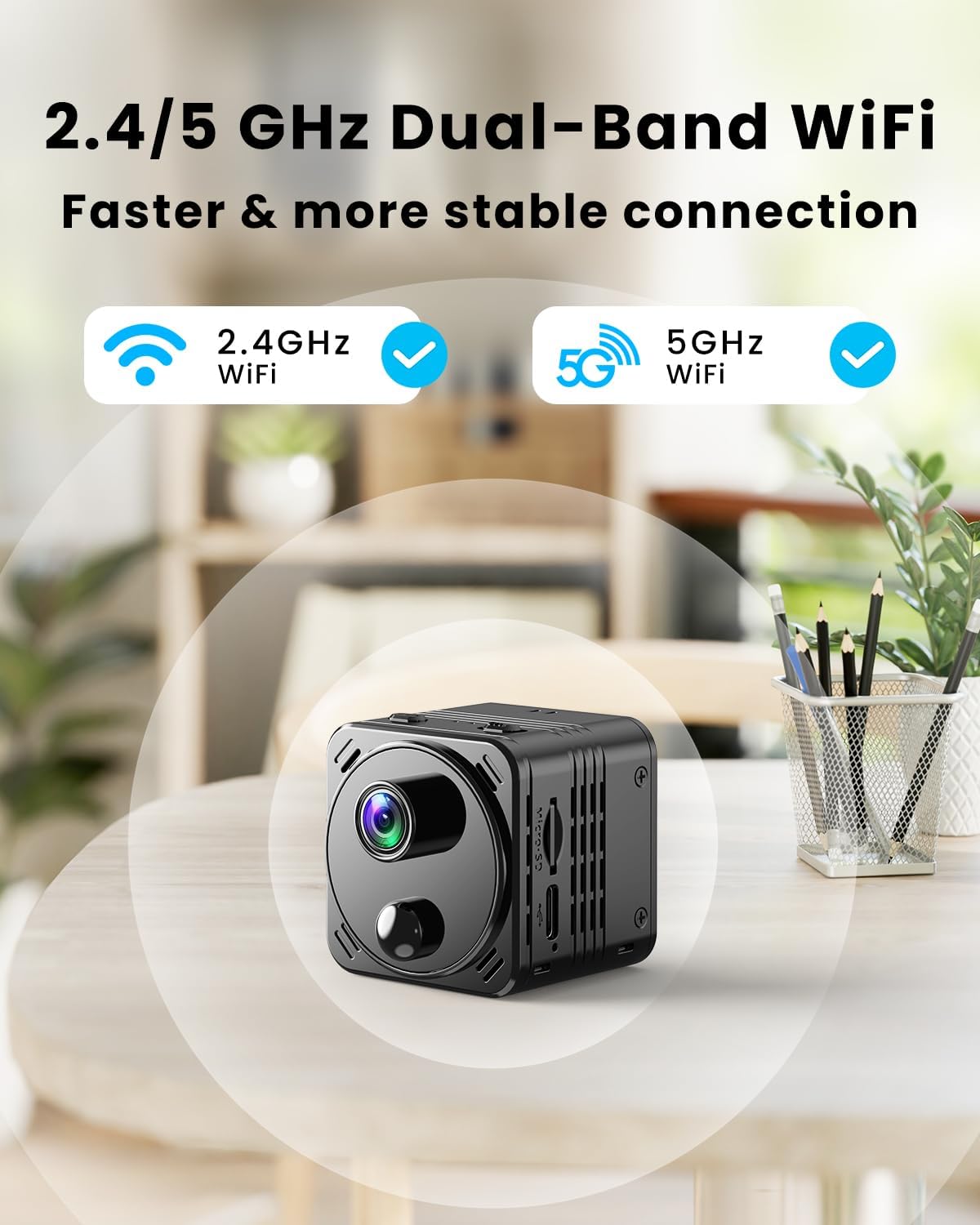 VIDCASTIVE 4K Mini Hidden Camera Dual-Band 2.4/5GHz WiFi Indoor Security Camera with AI Human Detection, Night Vision, Cloud/SD Storage, Up to 150 Days Standby Battery Life