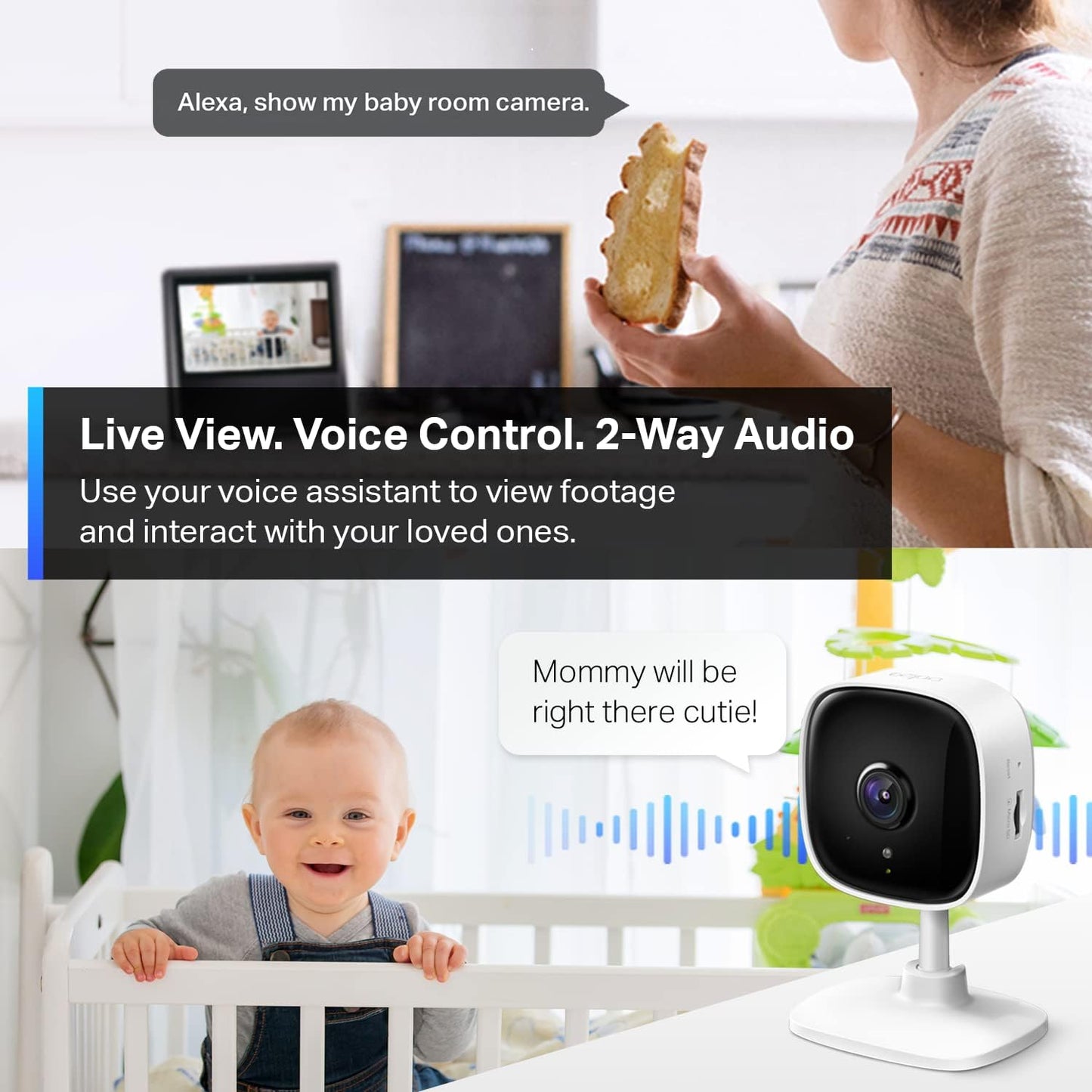 Tapo 2K Indoor Security Camera for Baby Monitor, Dog Camera w/Motion Detection, 2-Way Audio Siren, Night Vision, Cloud & SD Card Storage(Up to 512GB), Works w/Alexa & Google Assistant C110