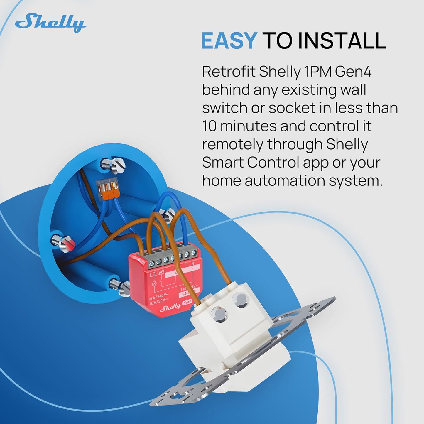 Shelly 1PM Gen4 | Wi-Fi, Zigbee, Matter Smart Relay Switch with Power Metering, 1-Channel 16A | Home Automation | Alexa, Google Home, Apple HomeKit Compatible | iOS Android App | No Hub