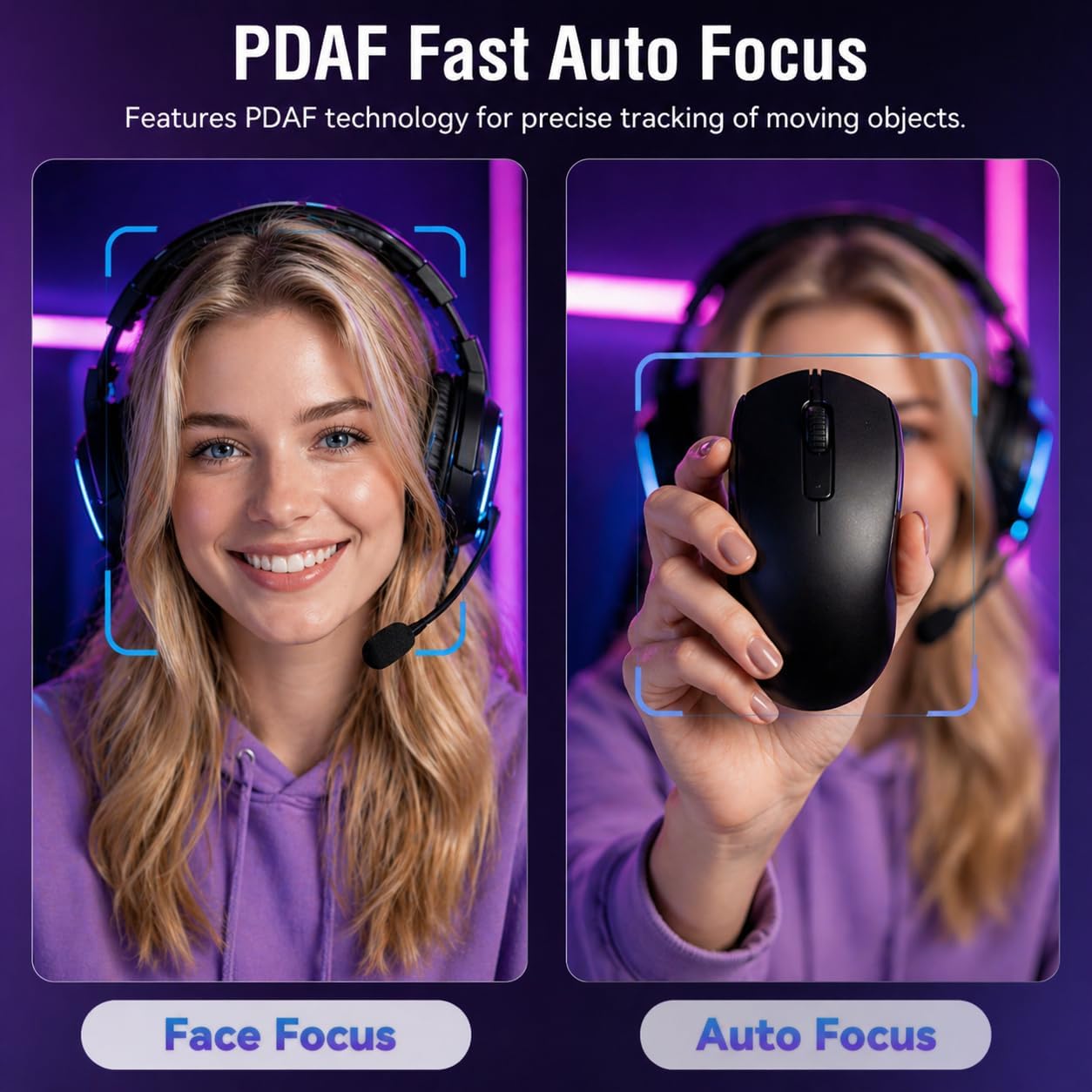 4K Webcam for PC Computer PDAF Autofocus with Built-in Microphone Windows | 1080P@60fps, Privacy Cover, Dual Noise Cancel Mics, 8X Digital Zoom, 78° FOV, Compatible Zoom Teams Twitch Google Meet